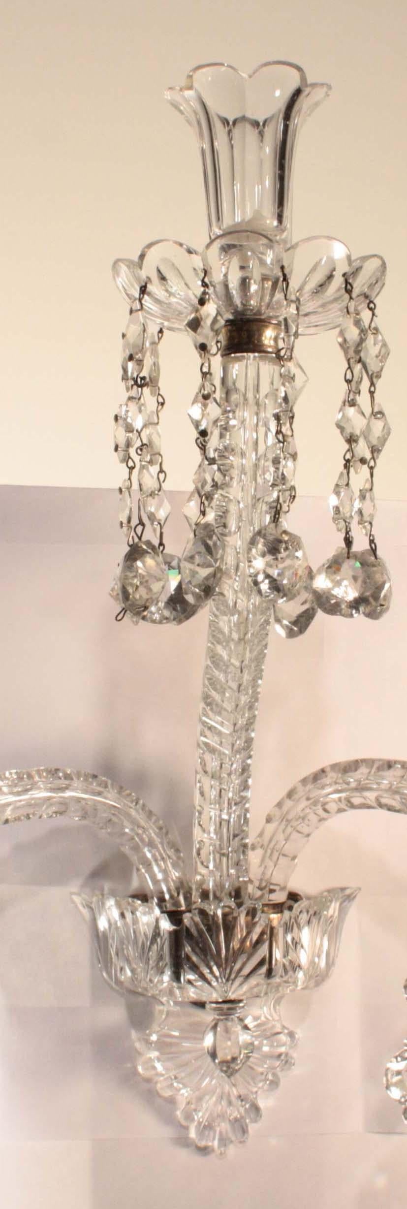 George III F&C Osler, a Pair of Lead Crystal Wall Sconces For Sale