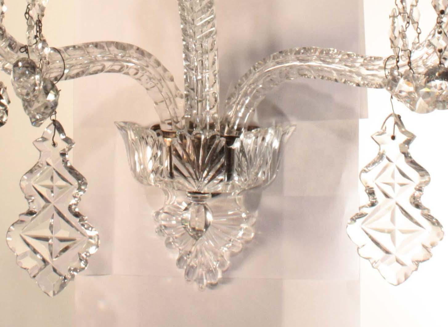 English F&C Osler, a Pair of Lead Crystal Wall Sconces For Sale