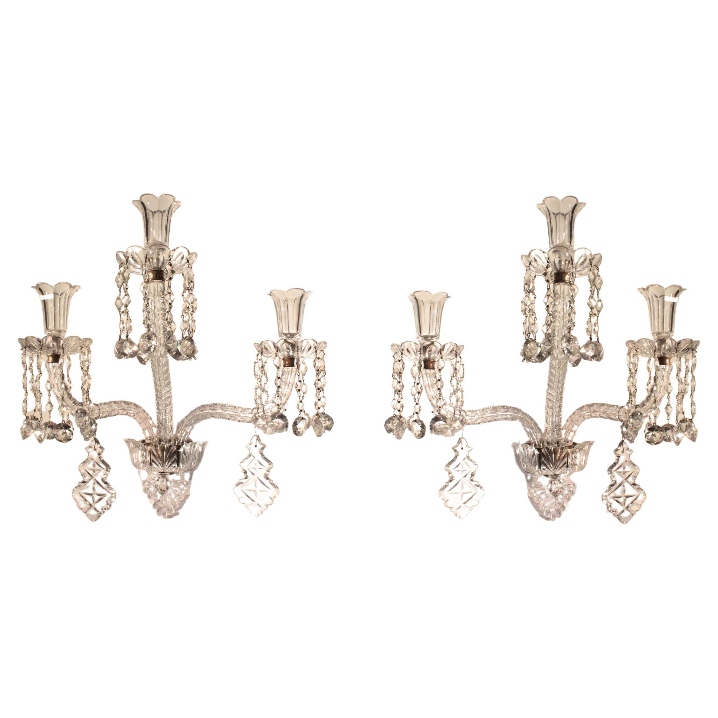 F&C Osler, a Pair of Lead Crystal Wall Sconces For Sale