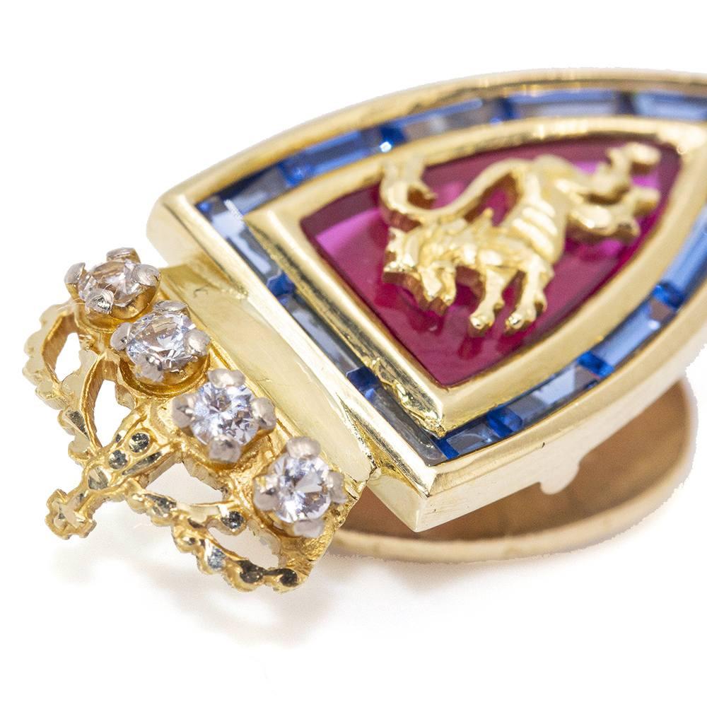 Women's or Men's FC Zaragoza Coat of Arms Diamonds, Rubi and Sapphires For Sale