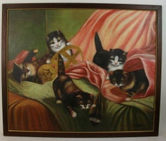 Impresionista americano Camada de gatitos pintura animal 1965
