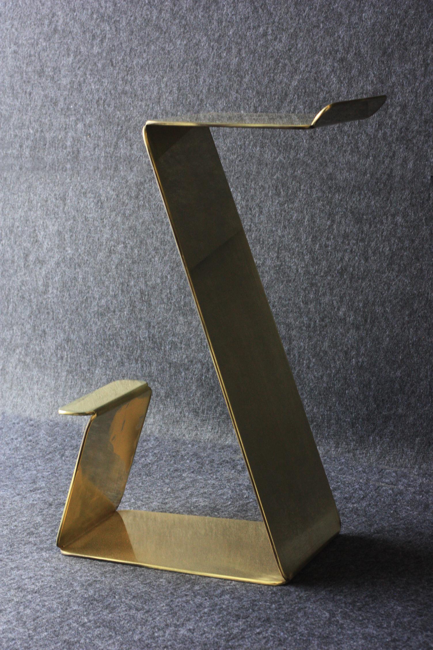 Contemporary Fe Bar Height Zig-Zag Stool in Brass by Mtharu For Sale