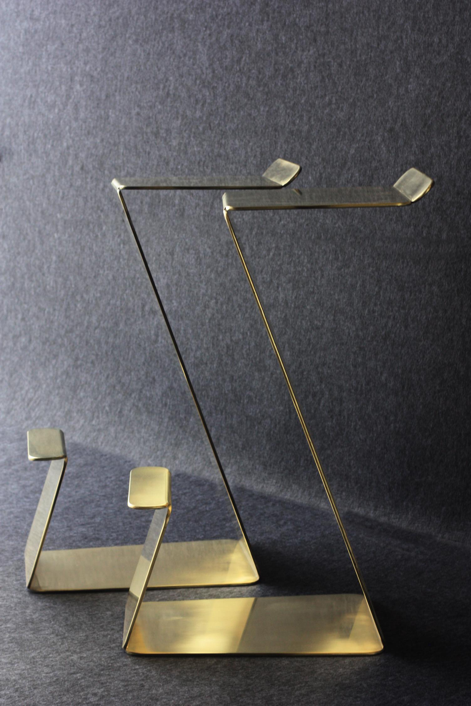 Minimalist Fe Counter Height Zig-Zag Stool in Brass by Mtharu For Sale