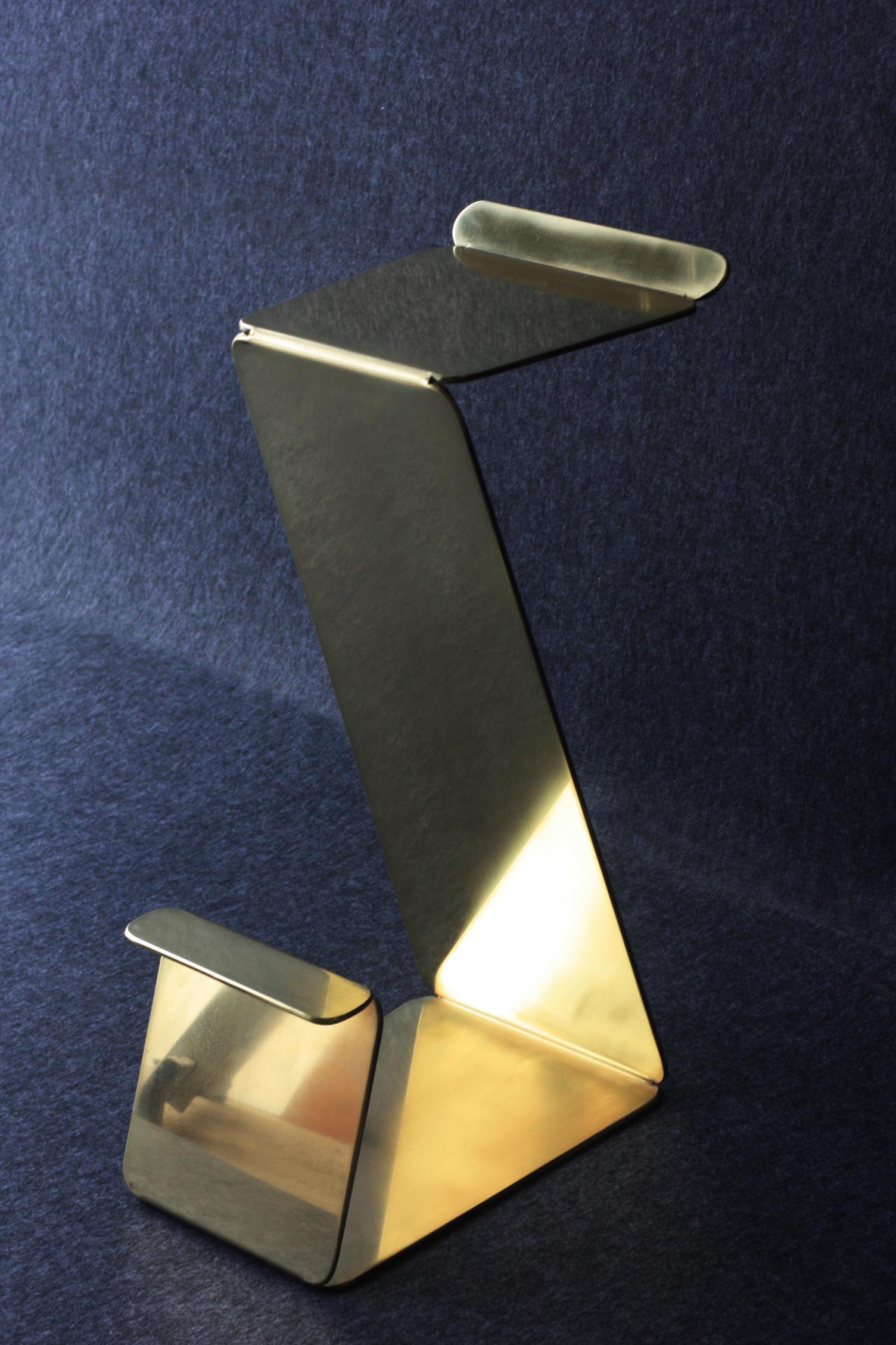 Polished Fe Counter Height Zig-Zag Stool in Brass by Mtharu For Sale
