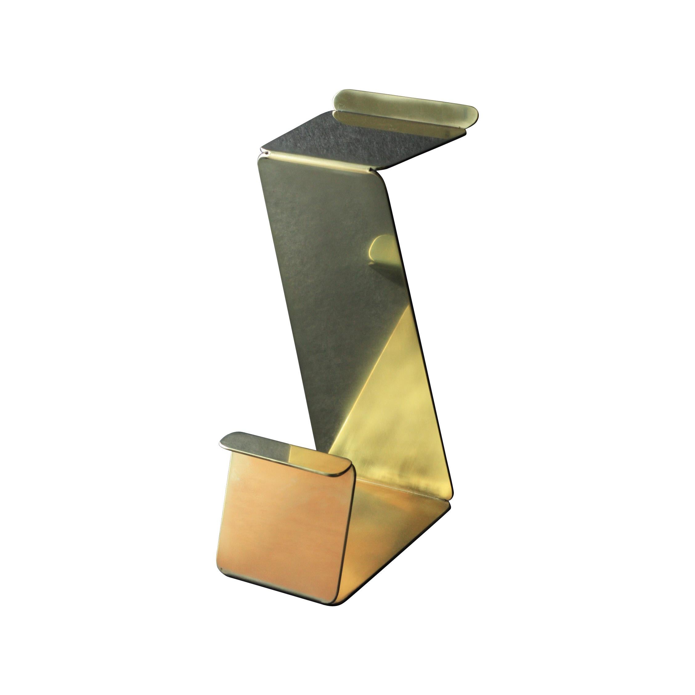 Fe Counter Height Zig-Zag Stool in Brass by Mtharu For Sale