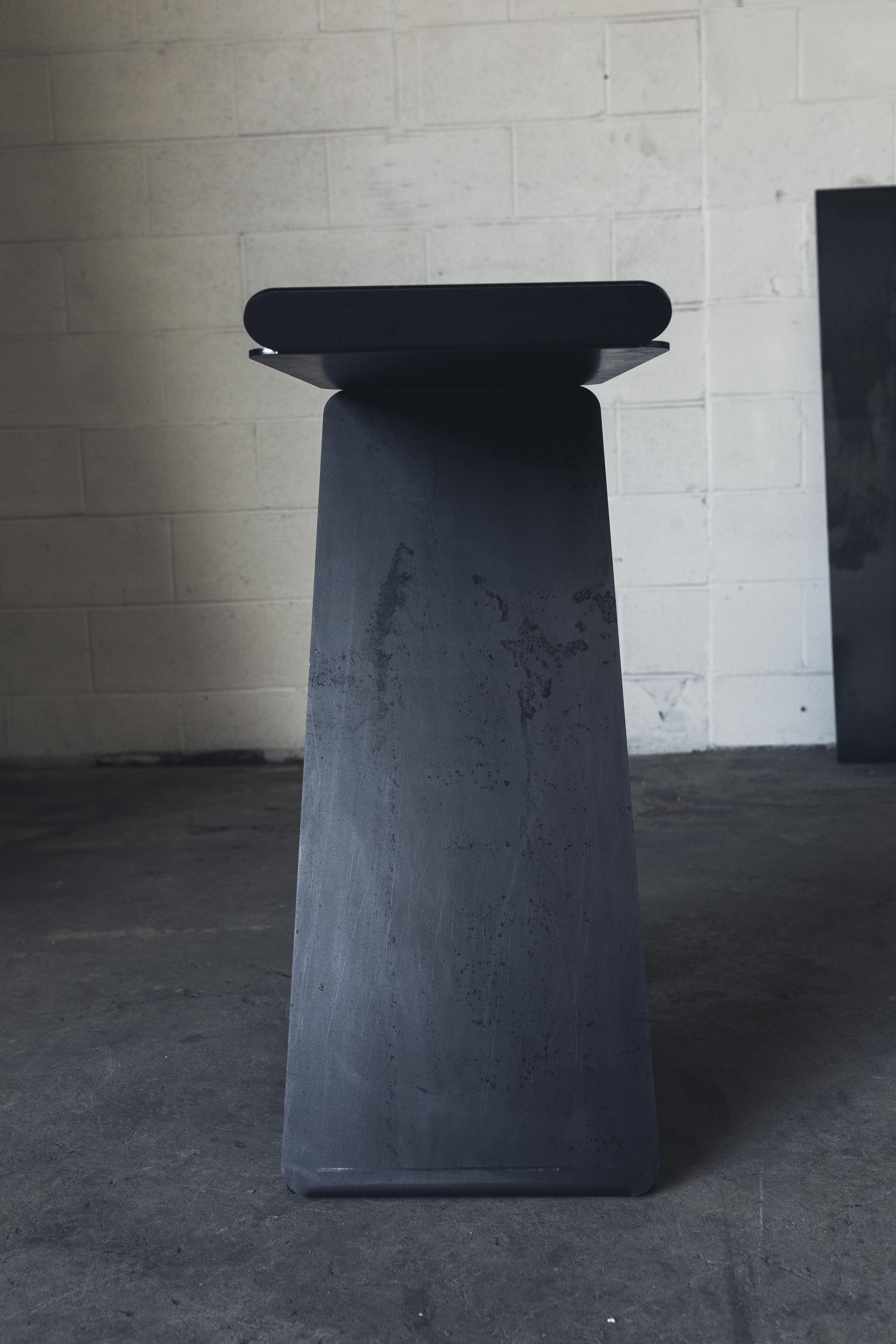 Post-Modern Fe Counter Height Zig Zag Stool in Raw Black Steel by Mtharu For Sale
