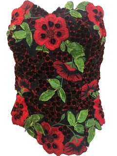 Fe Zandi Attribution Bustier à appliques florales 3D noires et rouges