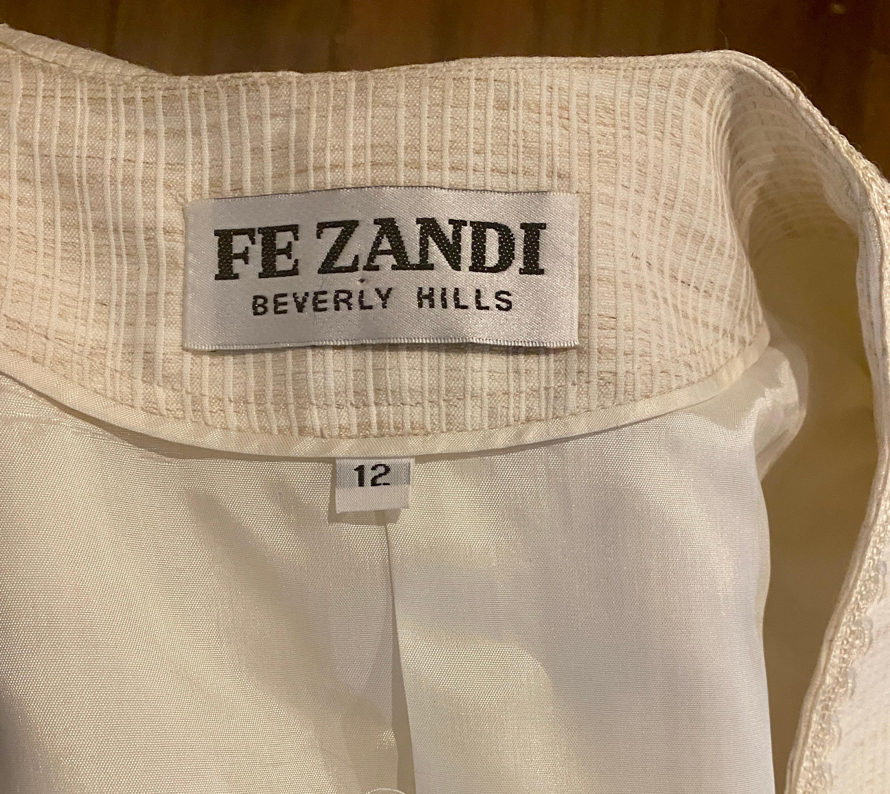 Fe Zandi Chic Custom Made Embroidered Linen Blend Jacket Size 12 For Sale 5
