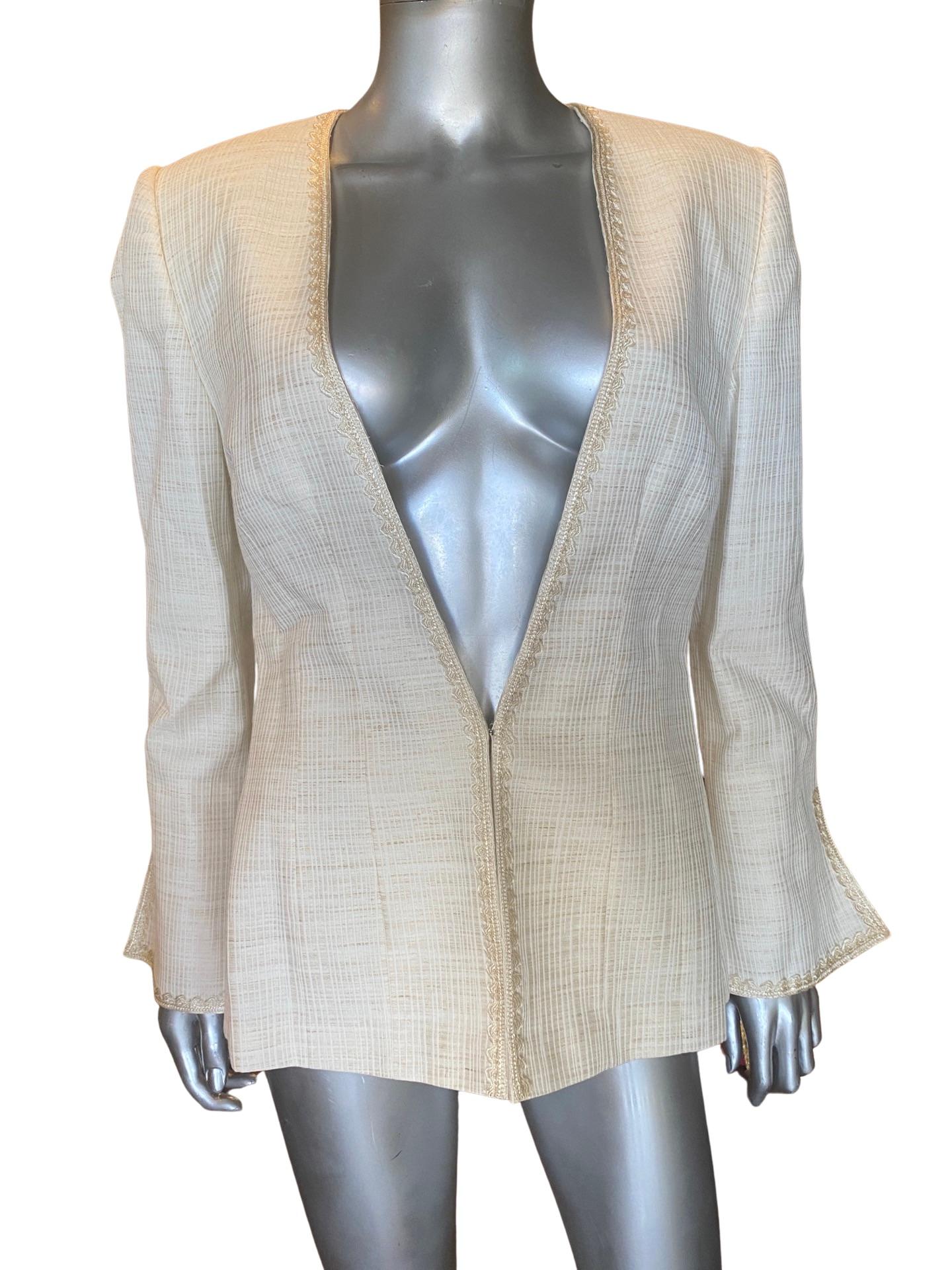 Fe Zandi Chic Custom Made Embroidered Linen Blend Jacket Size 12 For Sale 3