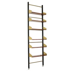 Feal Bookcase Mahogany Veneer Brass Aluminium, Italy, 1960s