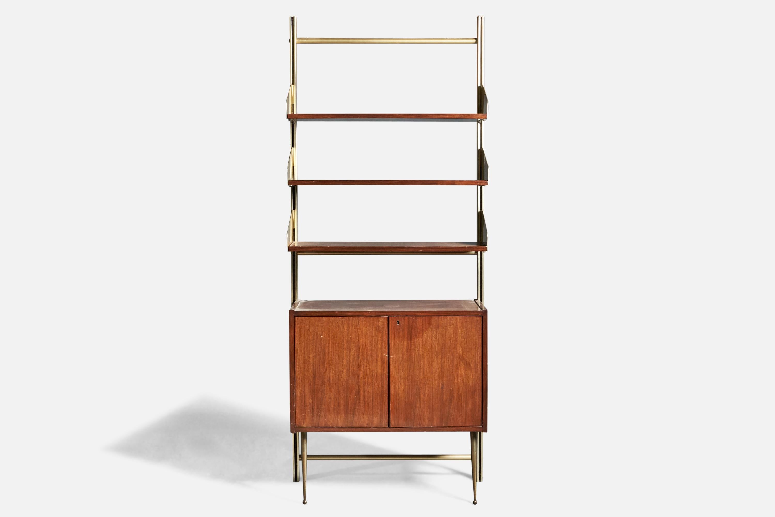Mid-Century Modern FEAL, Bookcase, Teak, Brass, Italy, 1950s For Sale