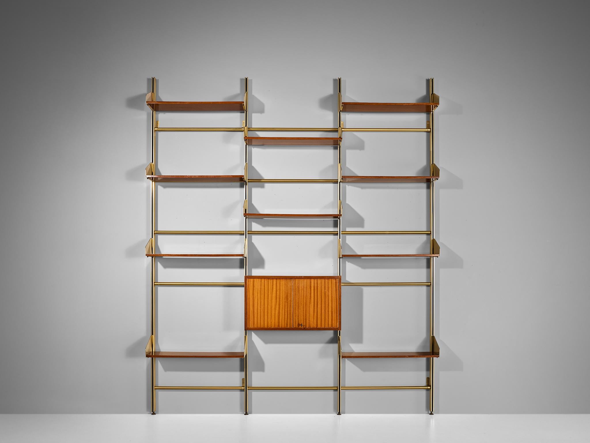 Mid-20th Century Feal Italian Wall Unit in Anodized Aluminum and Mahogany  For Sale