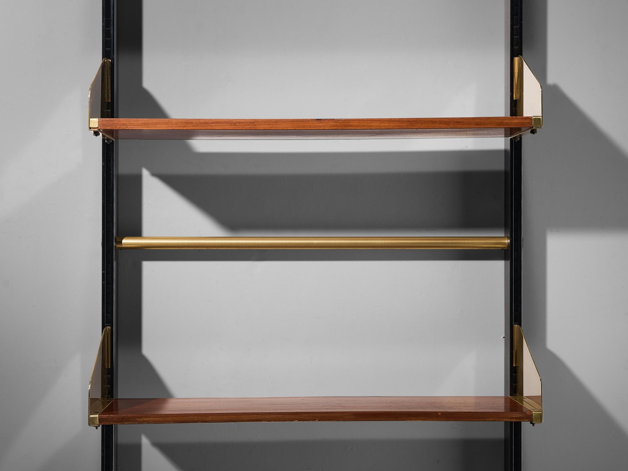 Feal Italian Wall Unit in Anodized Aluminum and Mahogany  For Sale 1
