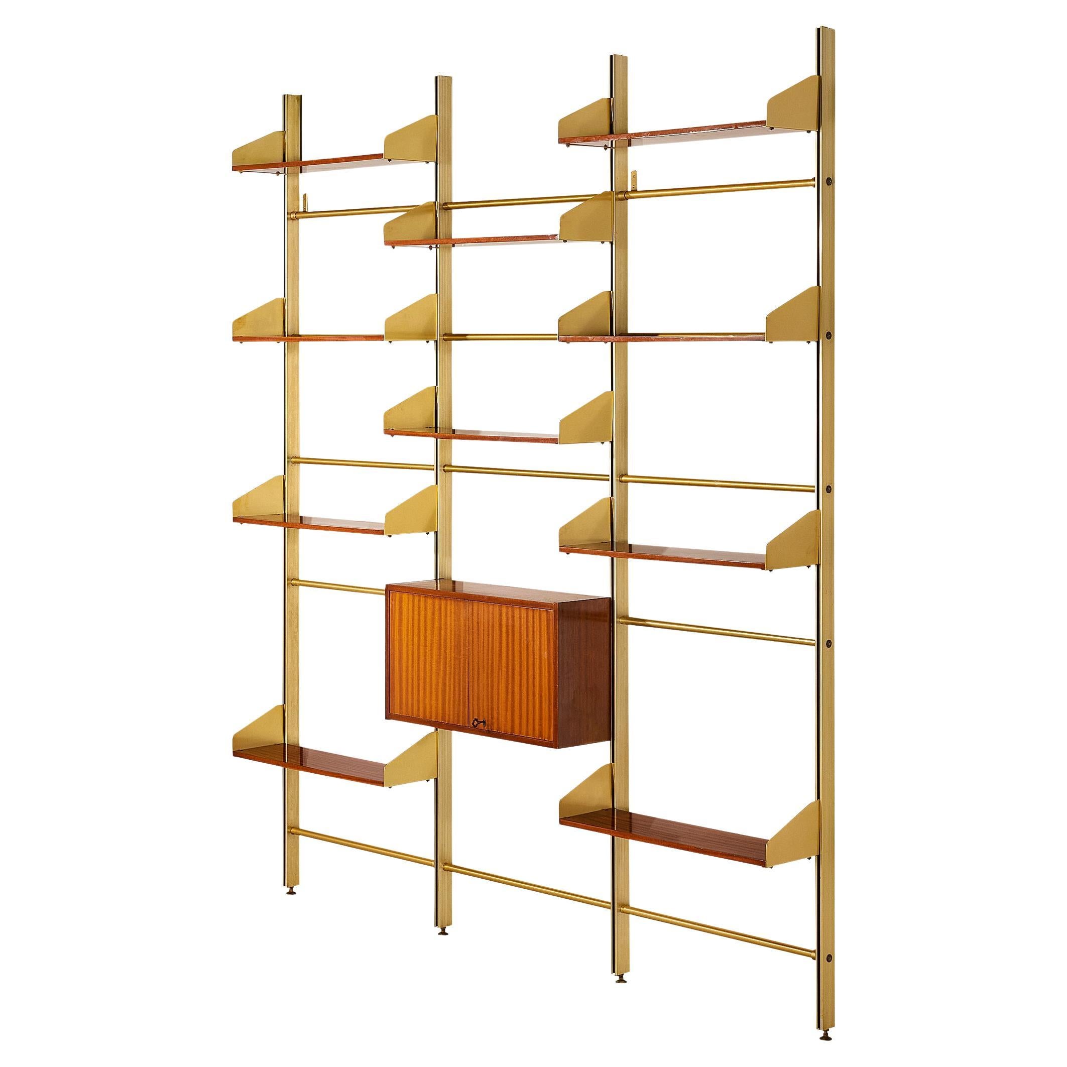 Feal Italian Wall Unit in Anodized Aluminum and Mahogany  For Sale