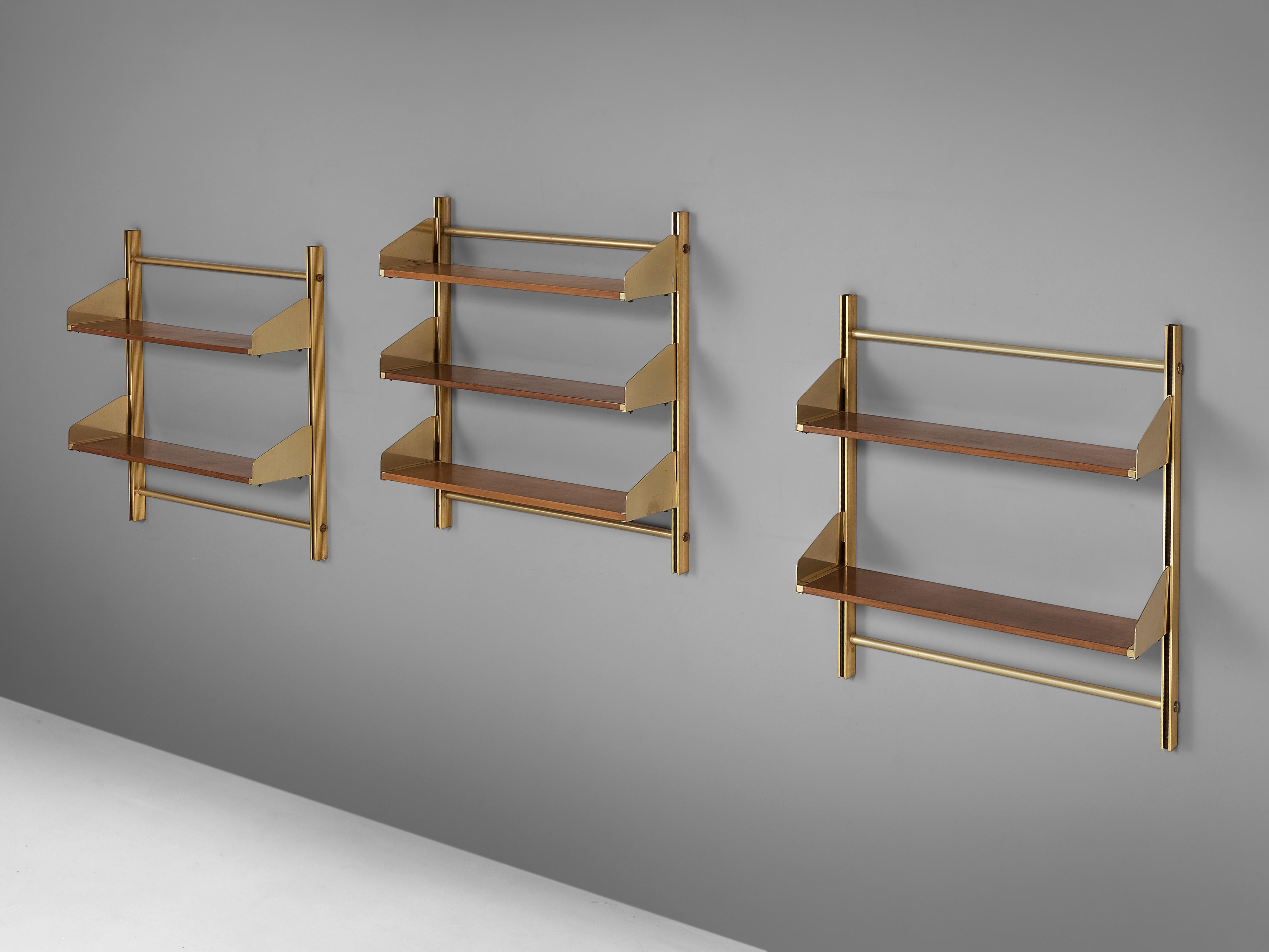 Feal Wall-Mounted Shelves in Teak and Brass For Sale at 1stDibs