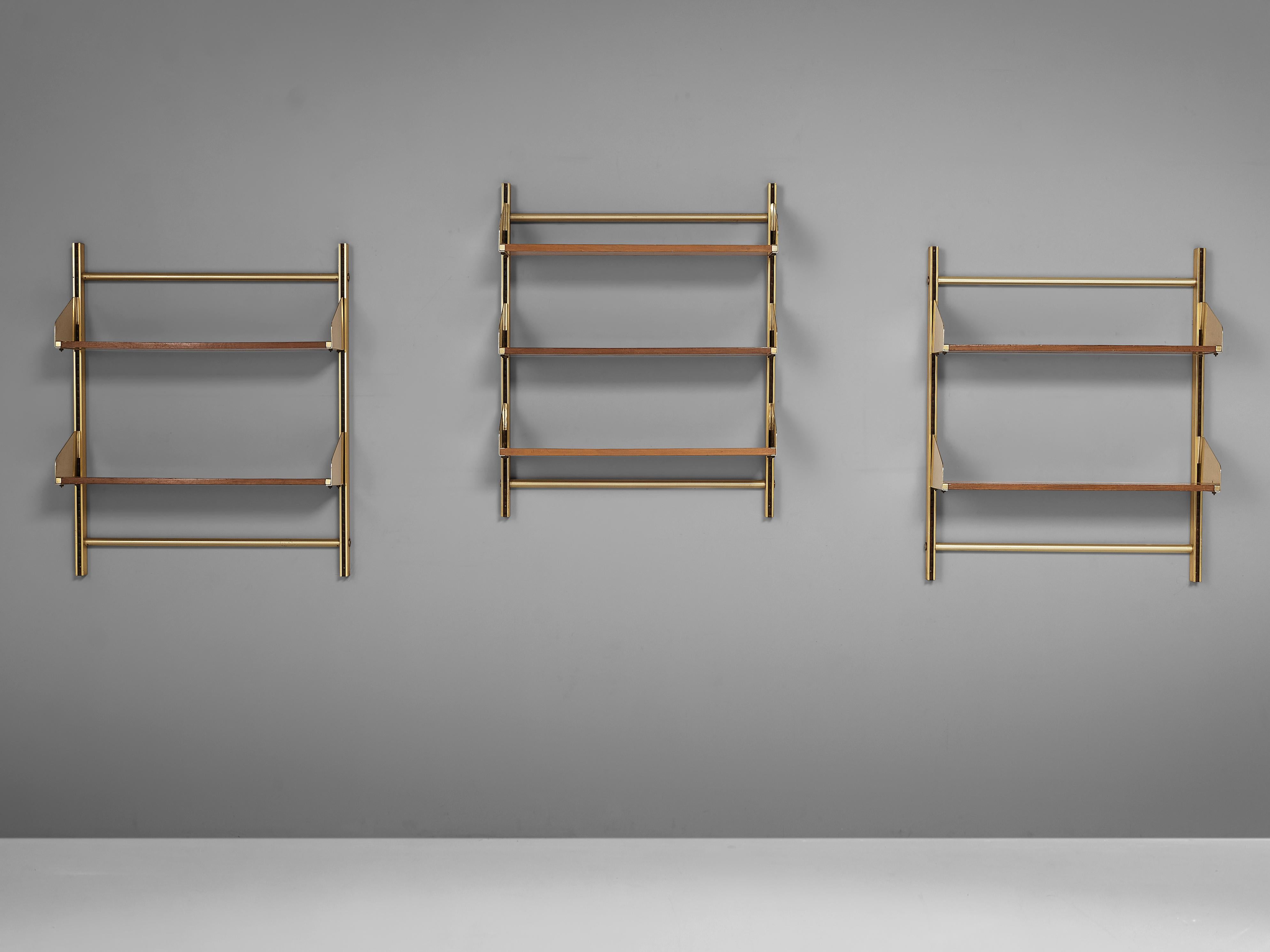 Mid-20th Century Feal Wall-Mounted Shelves in Teak and Brass