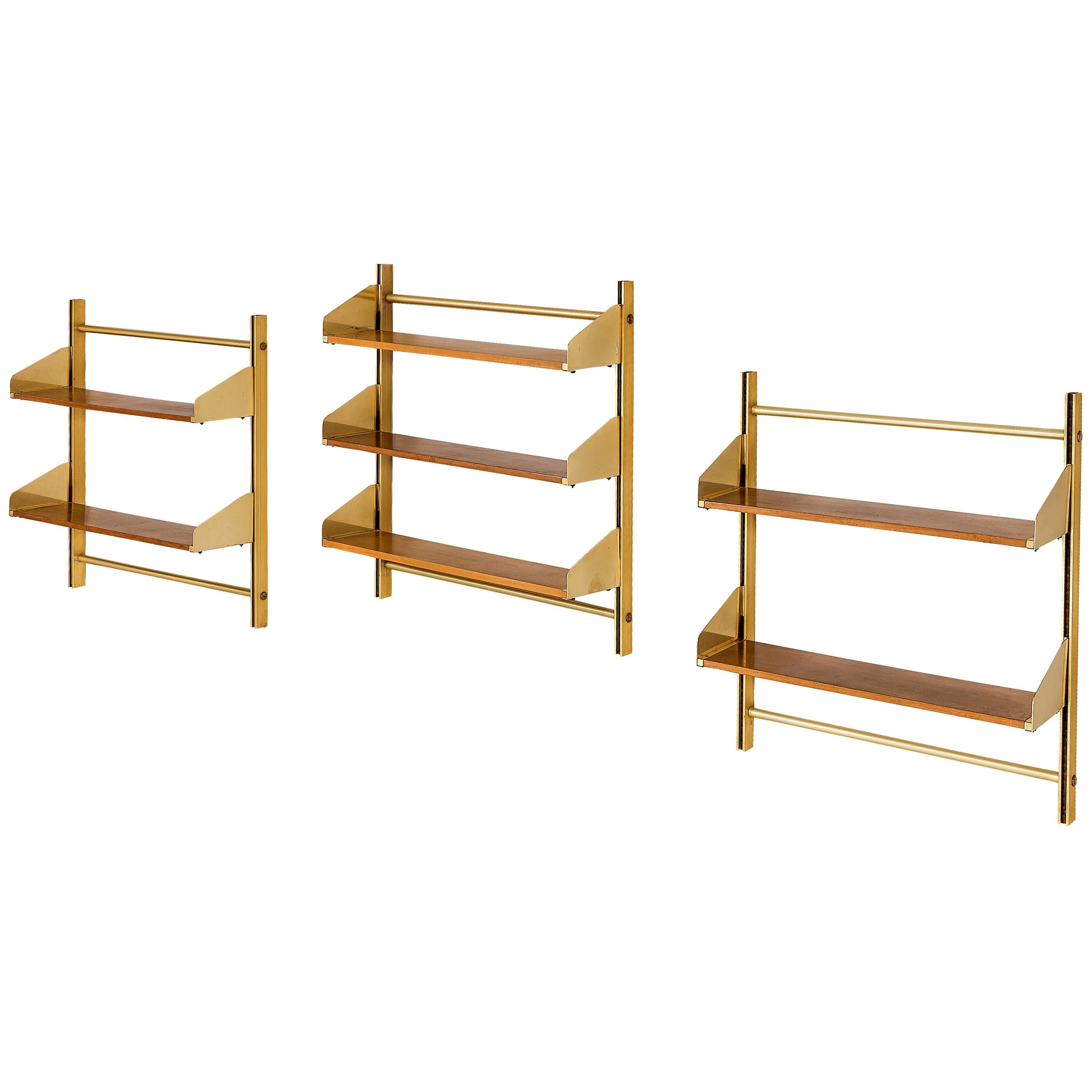 Feal Wall-Mounted Shelves in Teak and Brass