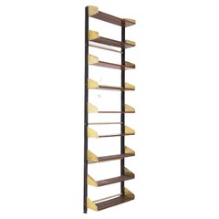 Retro Feal, Wall-Mounted Shelves or Bookcase, Brass, Metal, Wood, Italy, 1950s