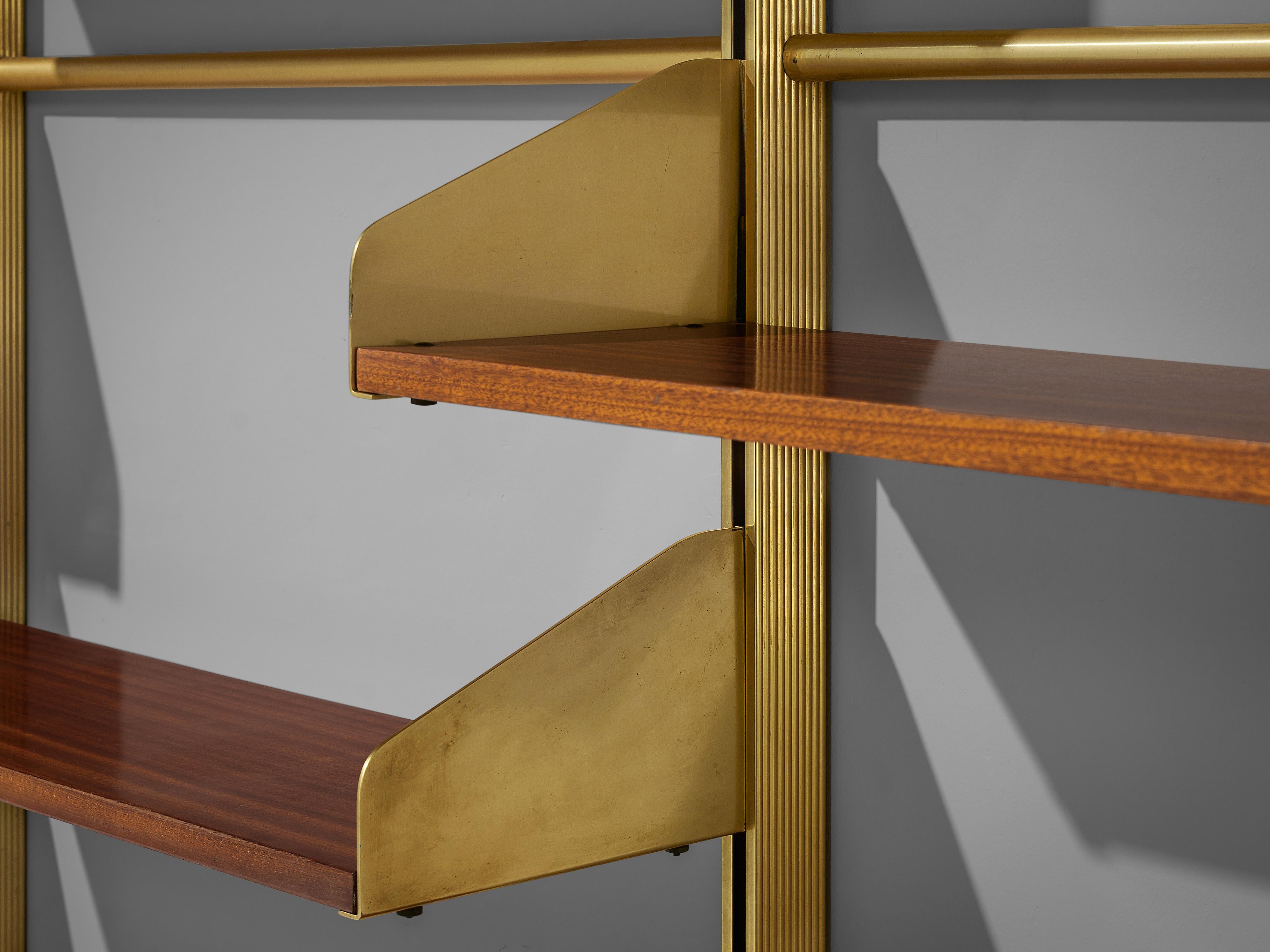 Metal Feal Wall Unit in Teak and Brass