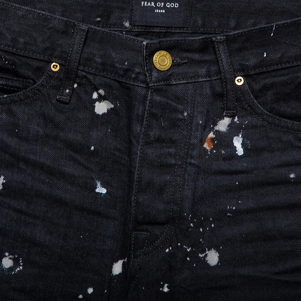 Fear of God Black Denim Zip Detail Painters Selvedge Jeans S In Good Condition In Dubai, Al Qouz 2