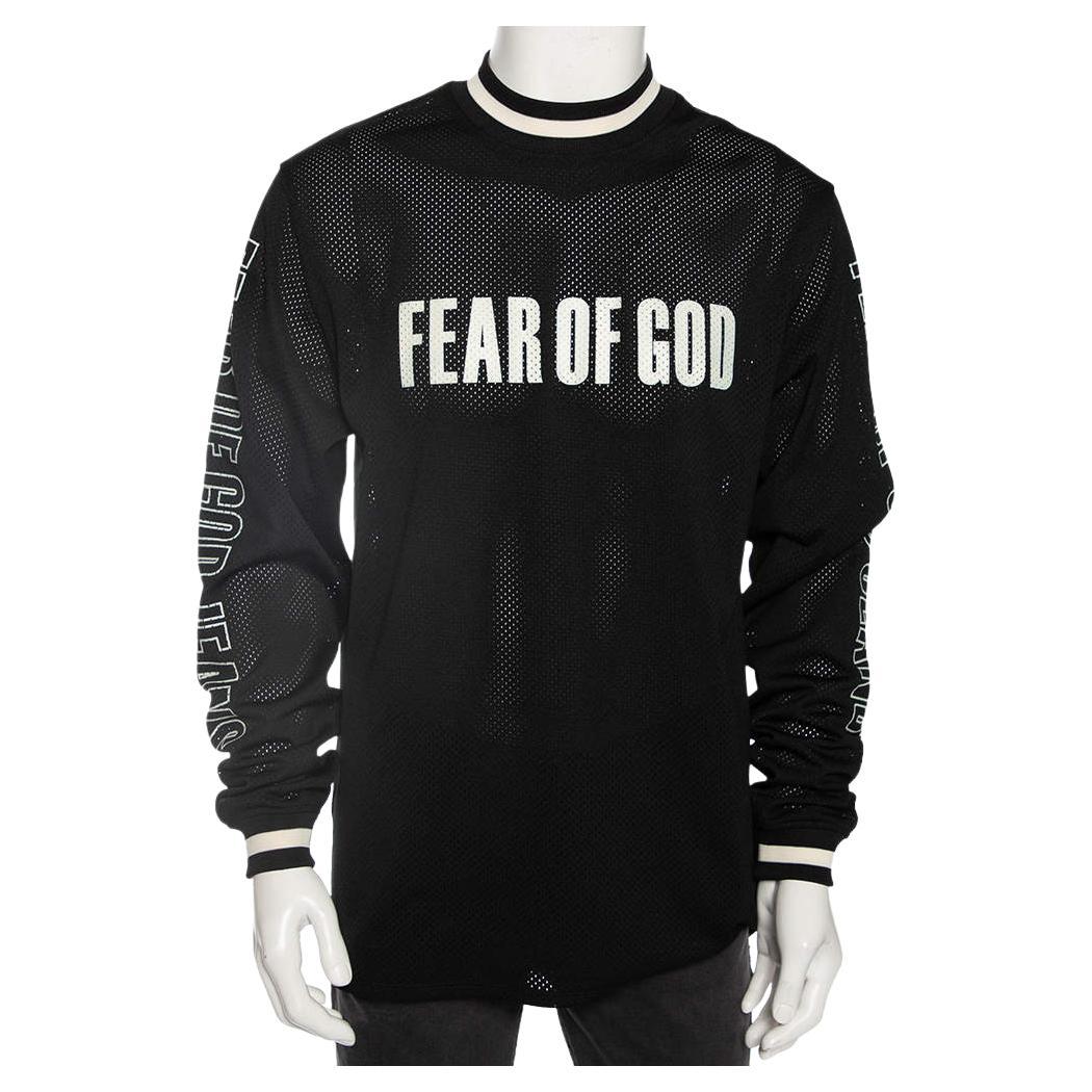 Fear of God Black Synthetic Logo Print Long Sleeved Mesh-Jersey T-Shirt S For Sale