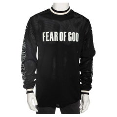 Fear of God Black Synthetic Logo Print Long Sleeved Mesh-Jersey T-Shirt S