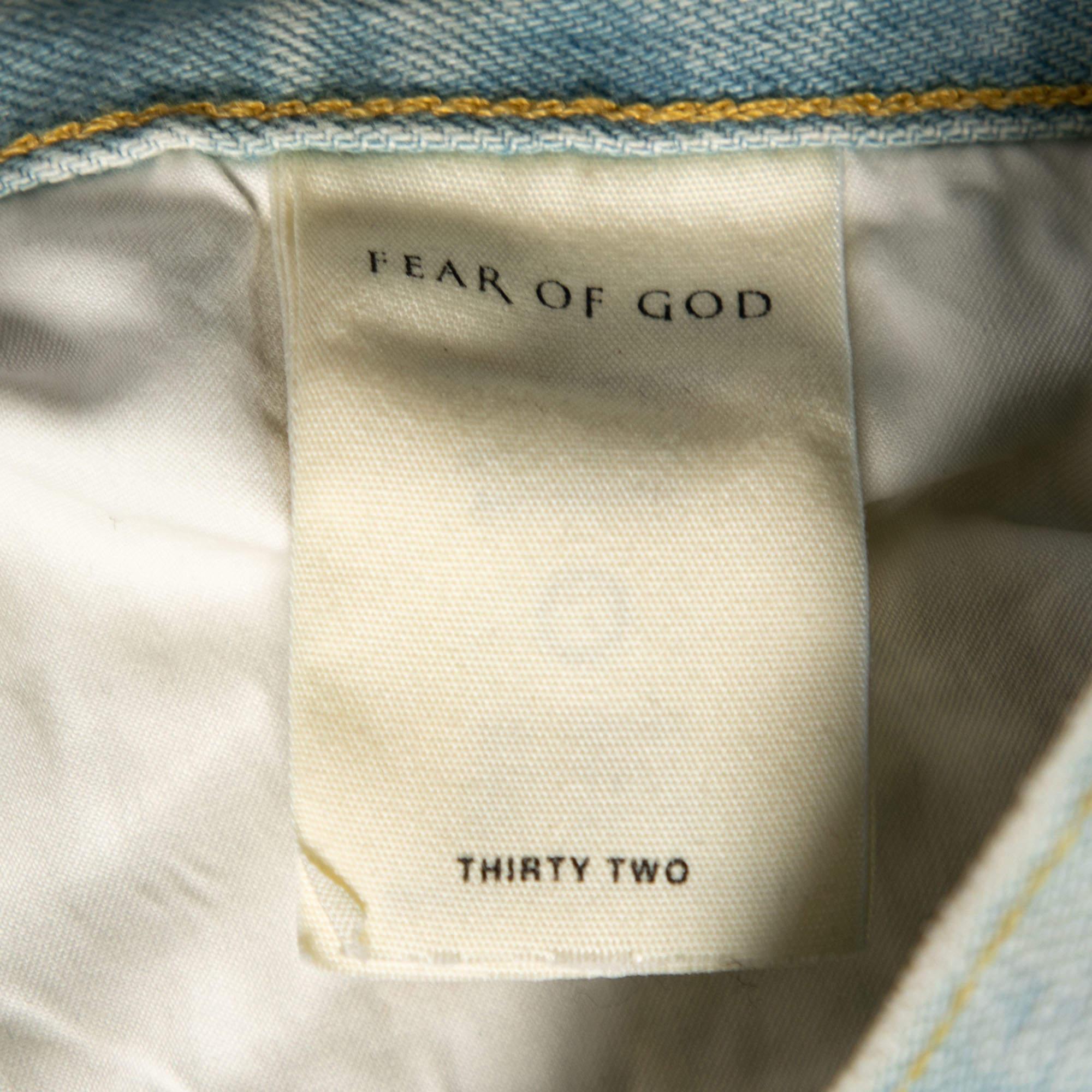 Fear of God Blaue Jeans aus Denim im Used-Look mit Reißverschlusssaum M Herren im Angebot