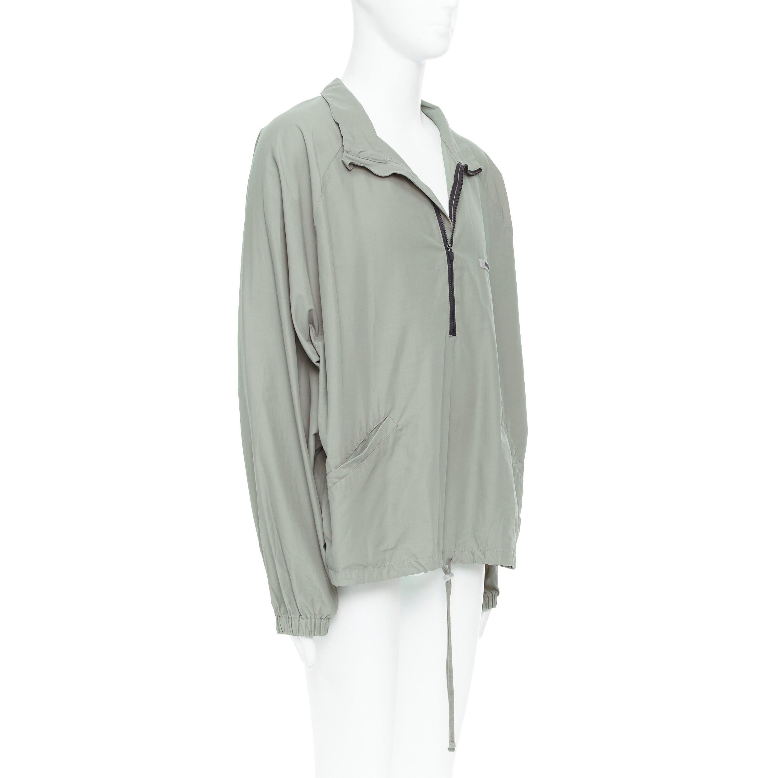 Gray FEAR OF GOD ESSENTIALS khaki cotton nylon half zip logo pullover L For Sale