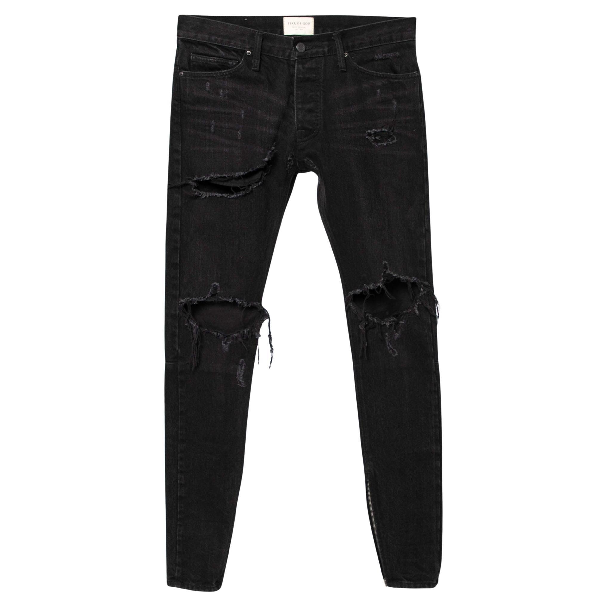 Fear of God Fourth Collection Black Distressed Zipped Hem Jeans M