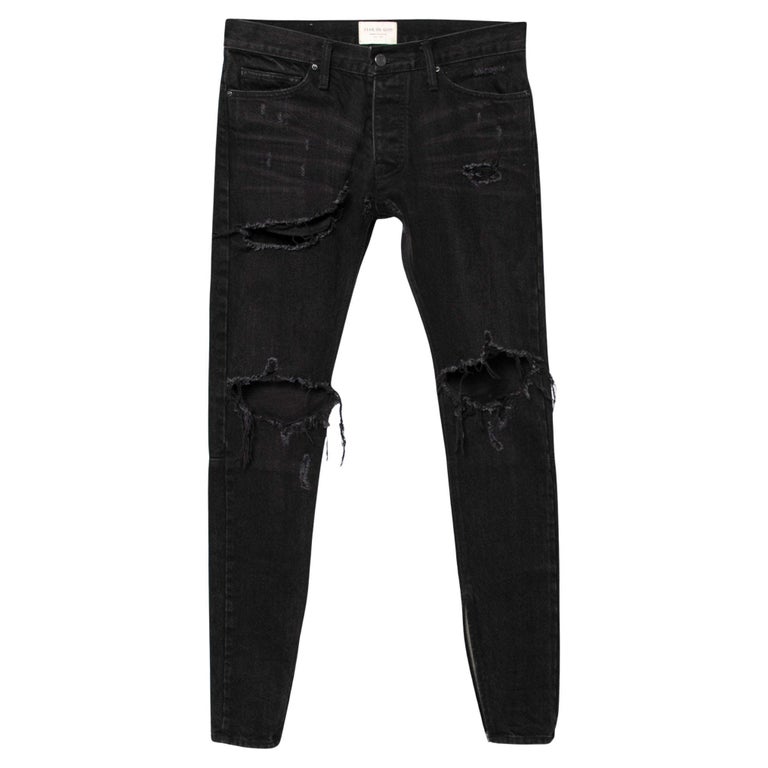 Fear of God Fourth Collection Black Distressed Zipped Hem Jeans M For Sale  at 1stDibs