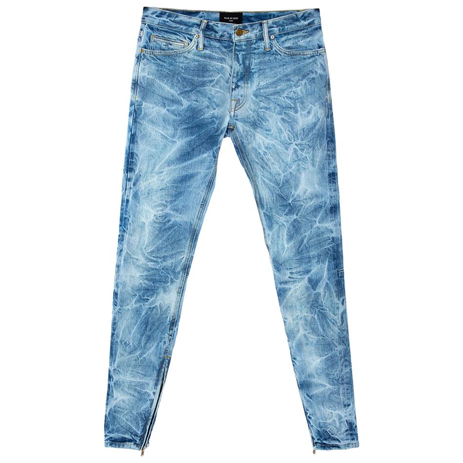 Fear Of God Indigo Acid Washed Denim Slim Fit Selvedge Jeans M For Sale
