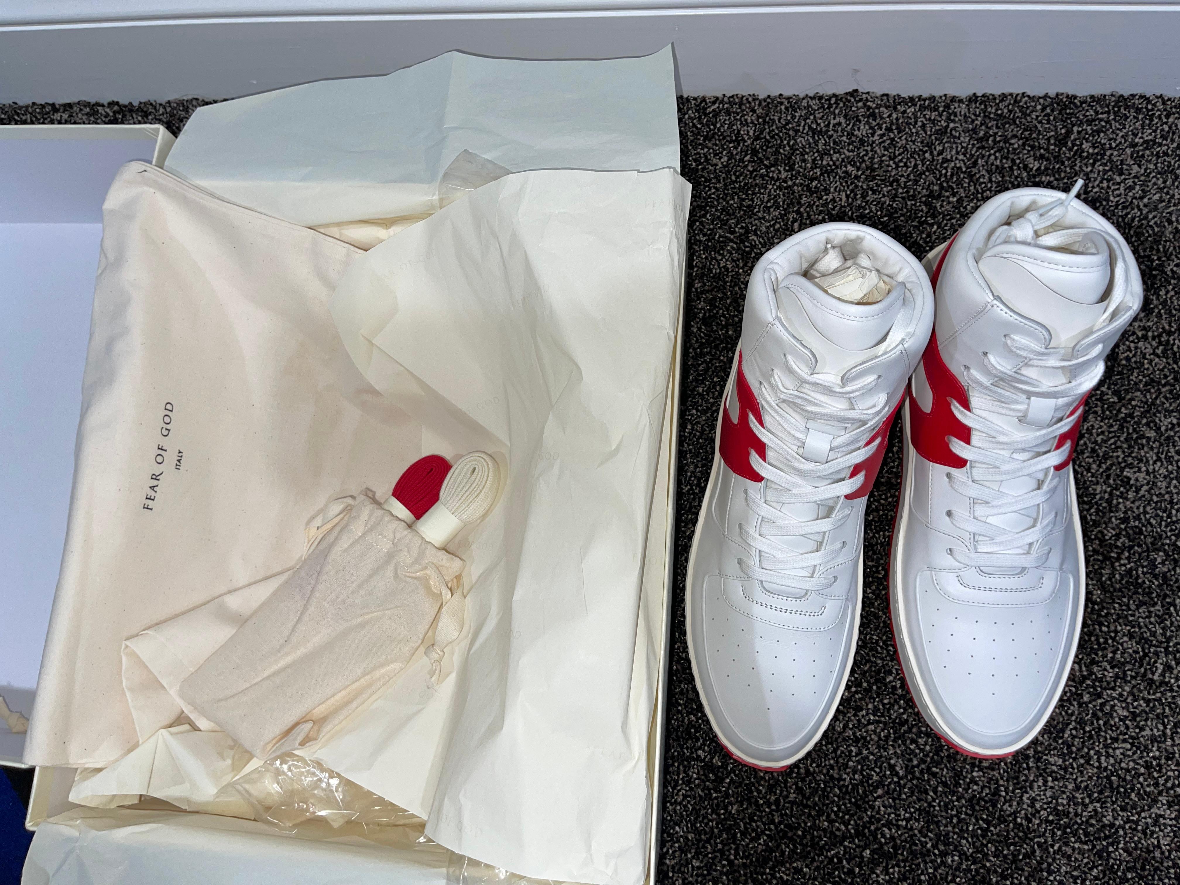 Fear of God Leather Basketball Sneakers Red White His 1