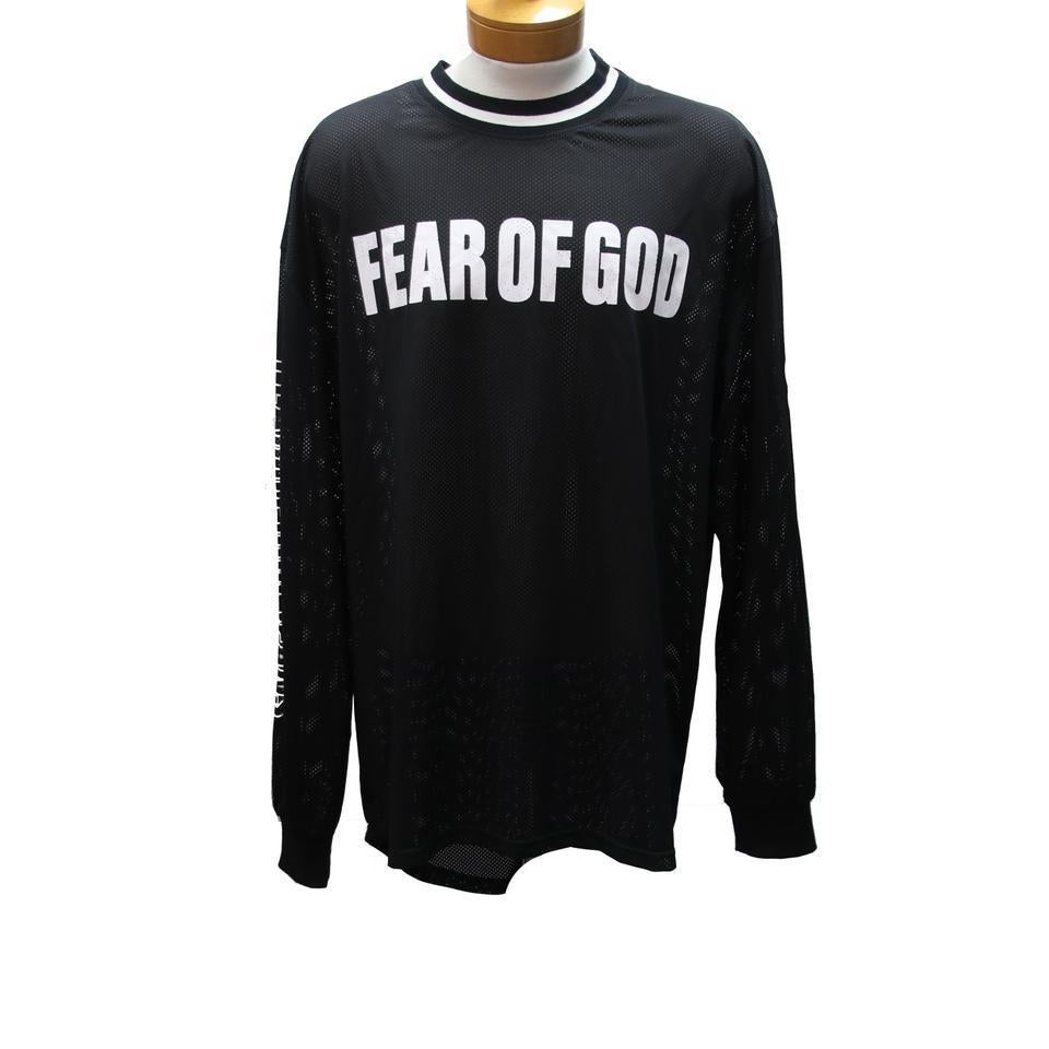 Fear of God Logo Print Mesh Jersey Men's Long Sleeve Shirt Size XL

Fear Of God hallmarks a classic black T-shirt with its white logo print for the new season. It's shaped in the USA from light-weight mesh-jersey with a ribbed round-neck and long