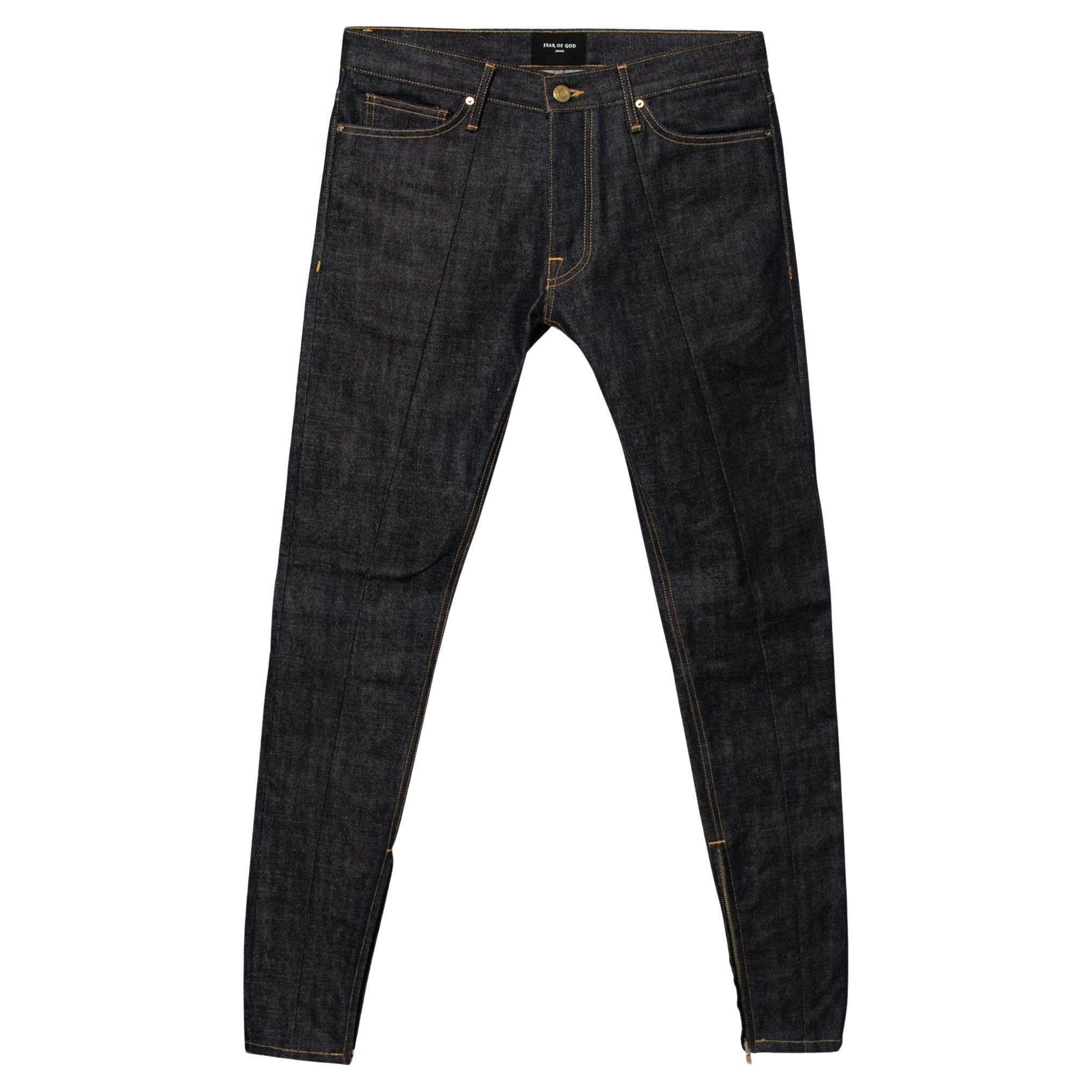 Fear of God Navy Blue Denim Zipped Hem Slim Fit Jeans M For Sale