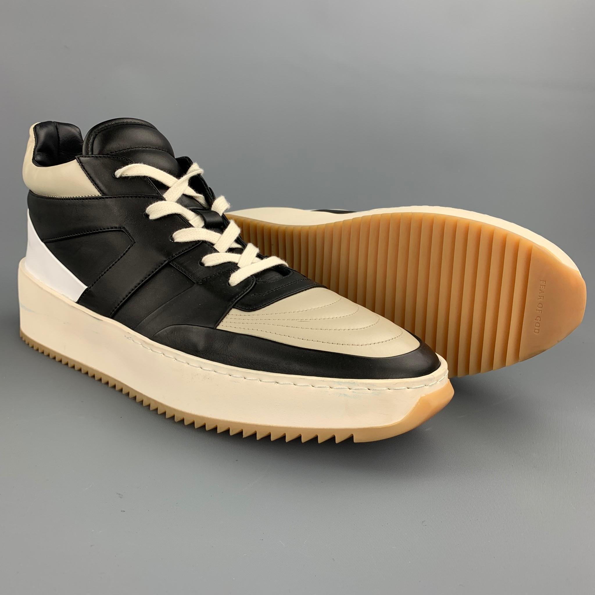 FEAR OF GOD Größe 11 Schwarz & Beige Farbe Block Leder Basketball Turnschuhe im Zustand „Gut“ in San Francisco, CA
