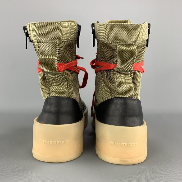 FEAR OF GOD Size 11 Black Leather and Olive Canvas Hiking Sneaker Boots ...