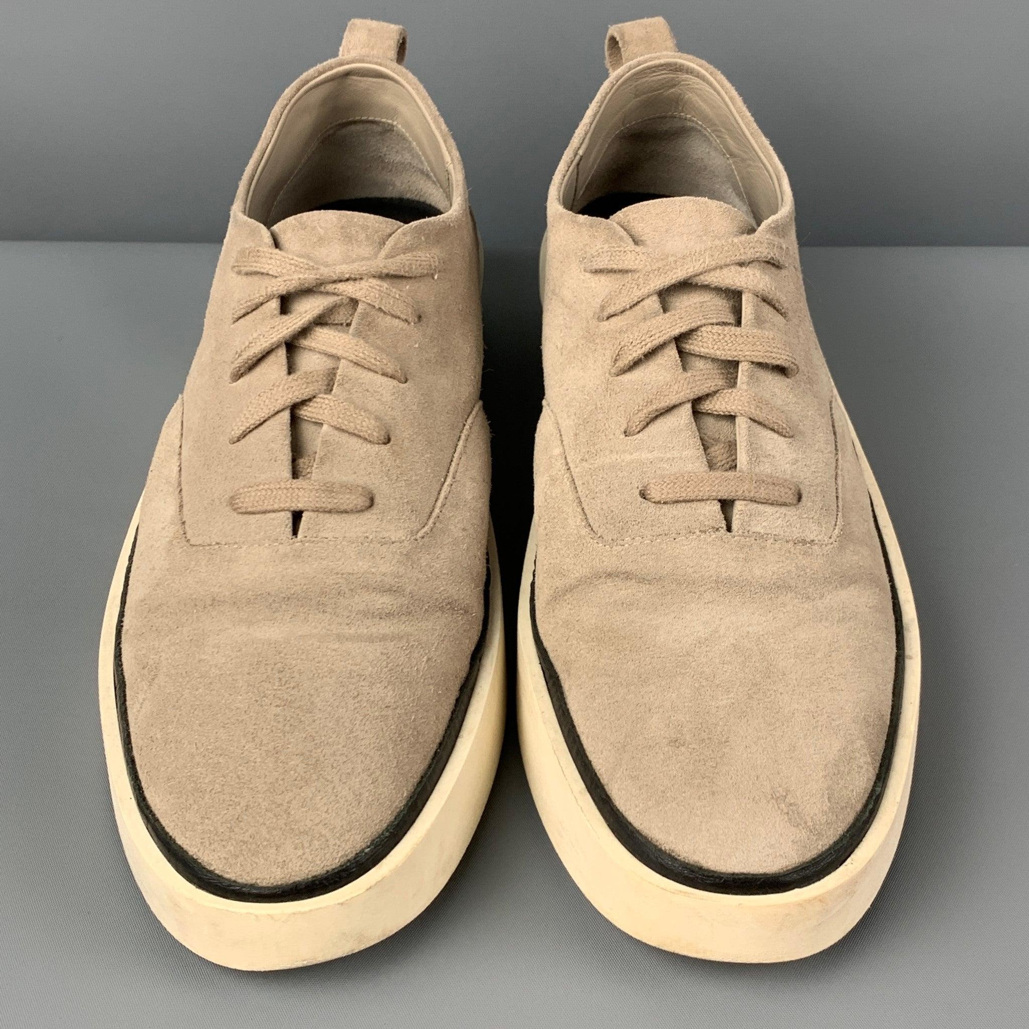 Men's FEAR OF GOD Size 11 Light Gray Textured Leather Lace Up Sneakers For Sale