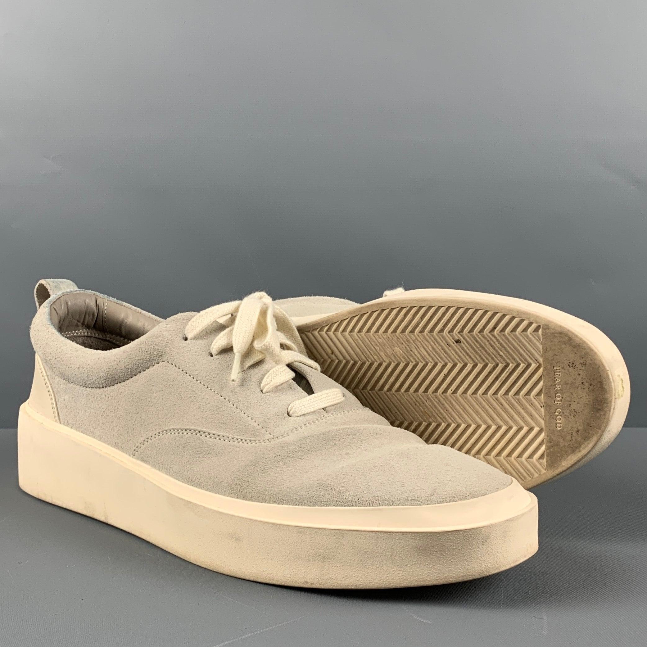 FEAR OF GOD Size 12 Grey Solid Suede Lace Up Sneakers In Good Condition For Sale In San Francisco, CA