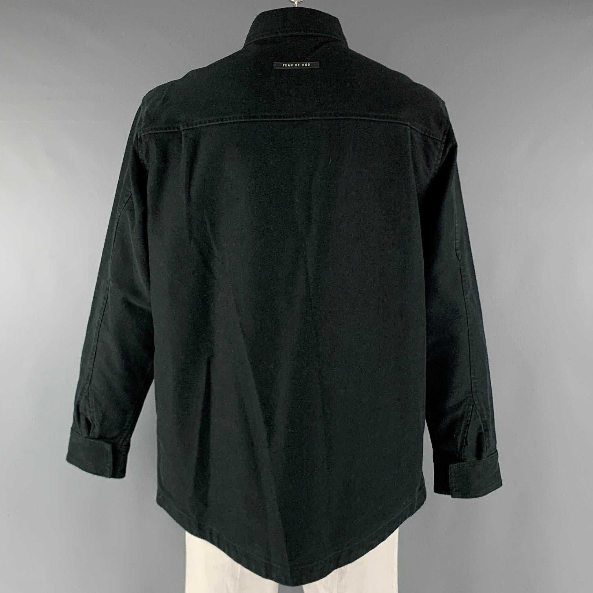 FEAR OF GOD Size L Black Solid Cotton Jacket In Excellent Condition For Sale In San Francisco, CA