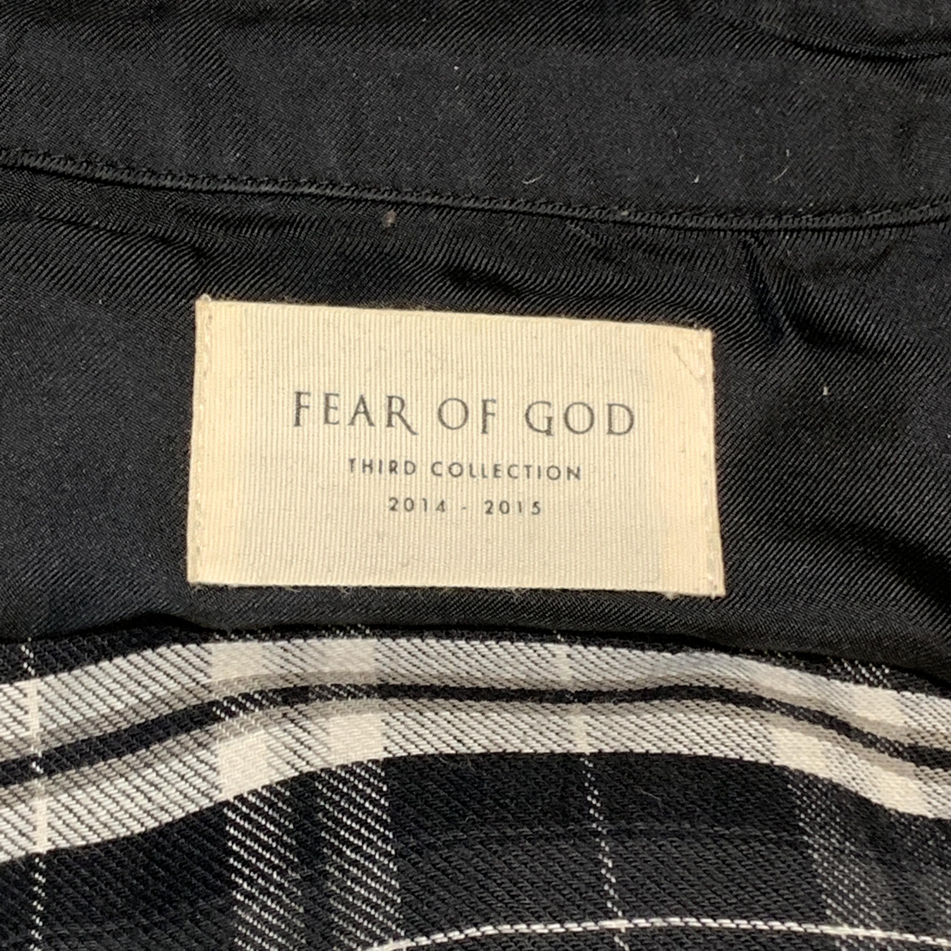 Men's FEAR OF GOD Size L Black & White Plaid Cotton Short Sleeve Flannel Shirt