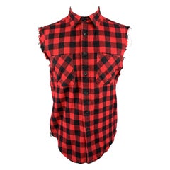 FEAR OF GOD Size M Red & Black Checkered Cotton Side Zippers Sleeveless Shirt