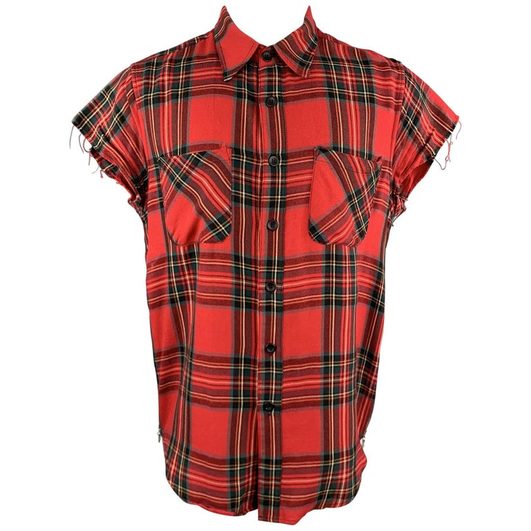 FEAR OF GOD Size M Red Plaid Cotton / Wool Button Up Short Sleeve ...