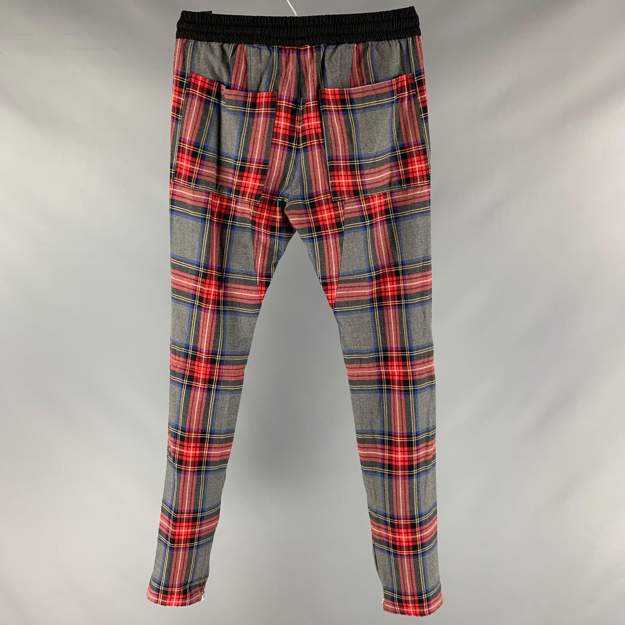 FEAR OF GOD Size S Grey Red Plaid Drawstring Casual Pants In Excellent Condition For Sale In San Francisco, CA