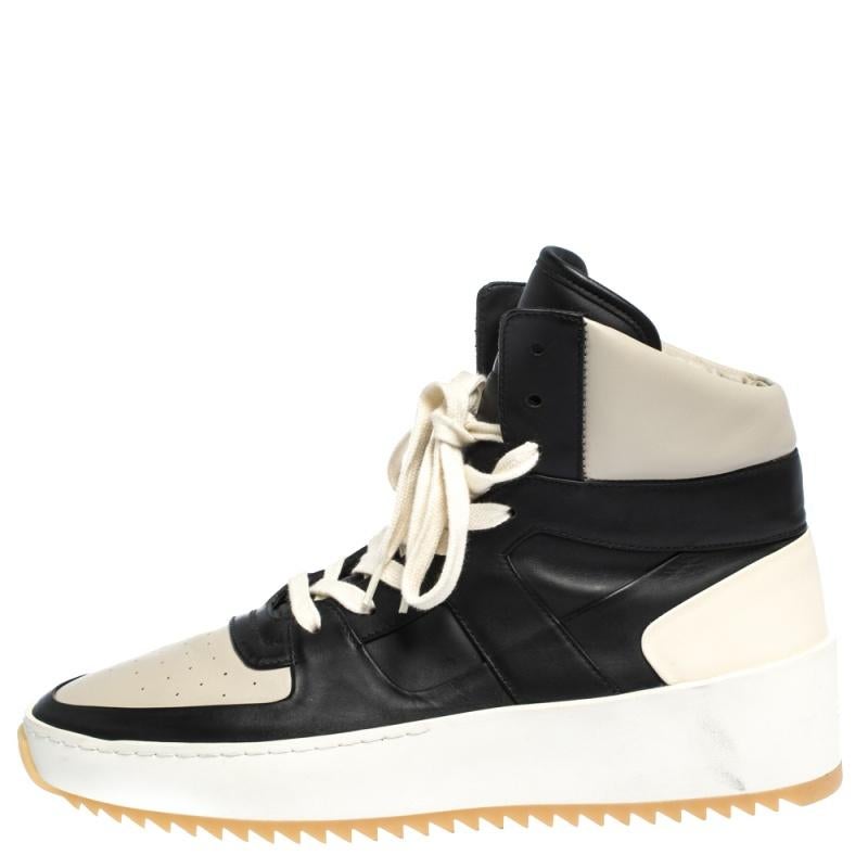 Featuring a high top silhouette that makes them cool and smart, this pair of Basketball sneakers from the label, Fear Of God is designed to impart a look of stylish dapperness to your attire. Pair these leather shoes with your casual attires and