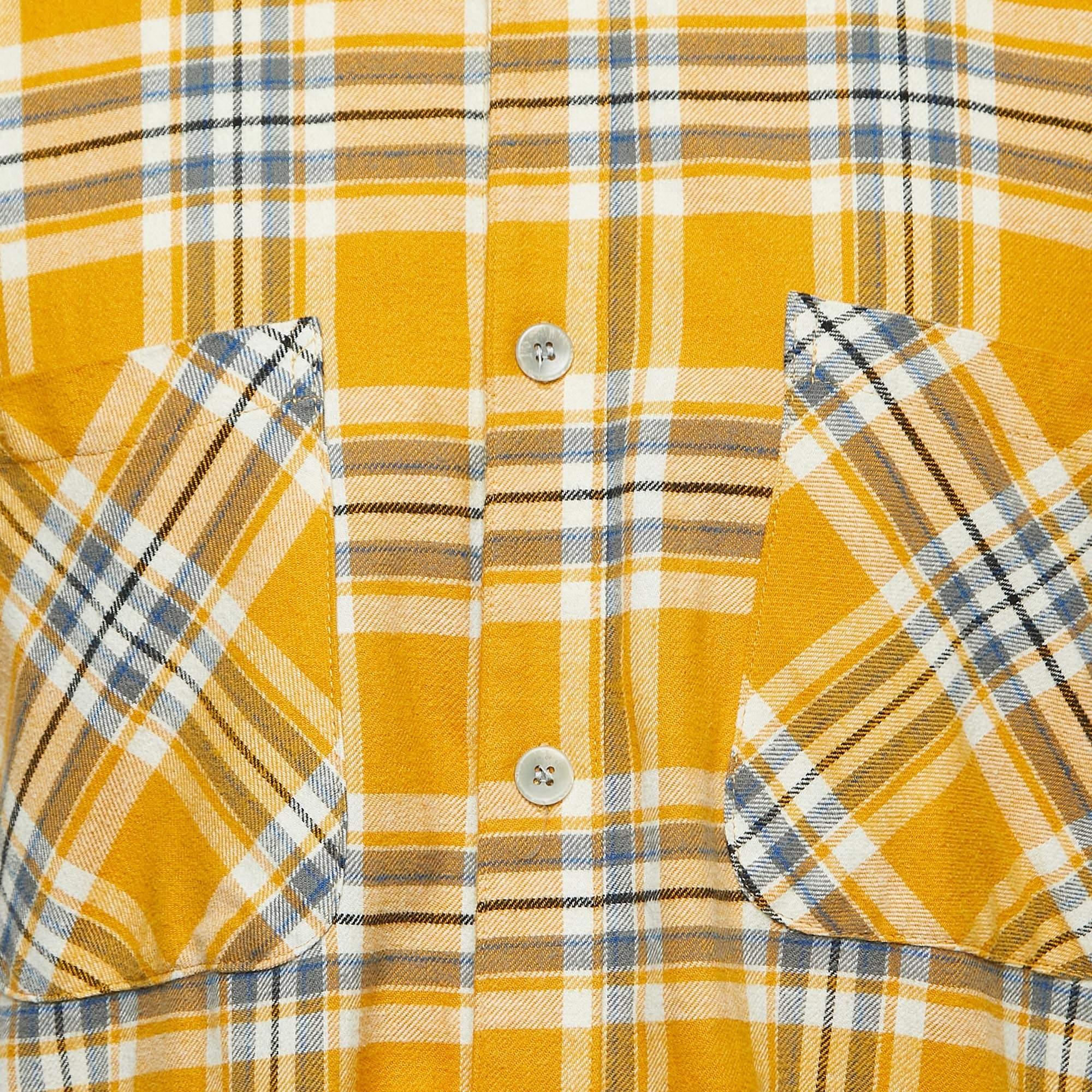 Fear of God Yellow Tartan Wool Button Front Cutoff Shirt XXL In Good Condition For Sale In Dubai, Al Qouz 2