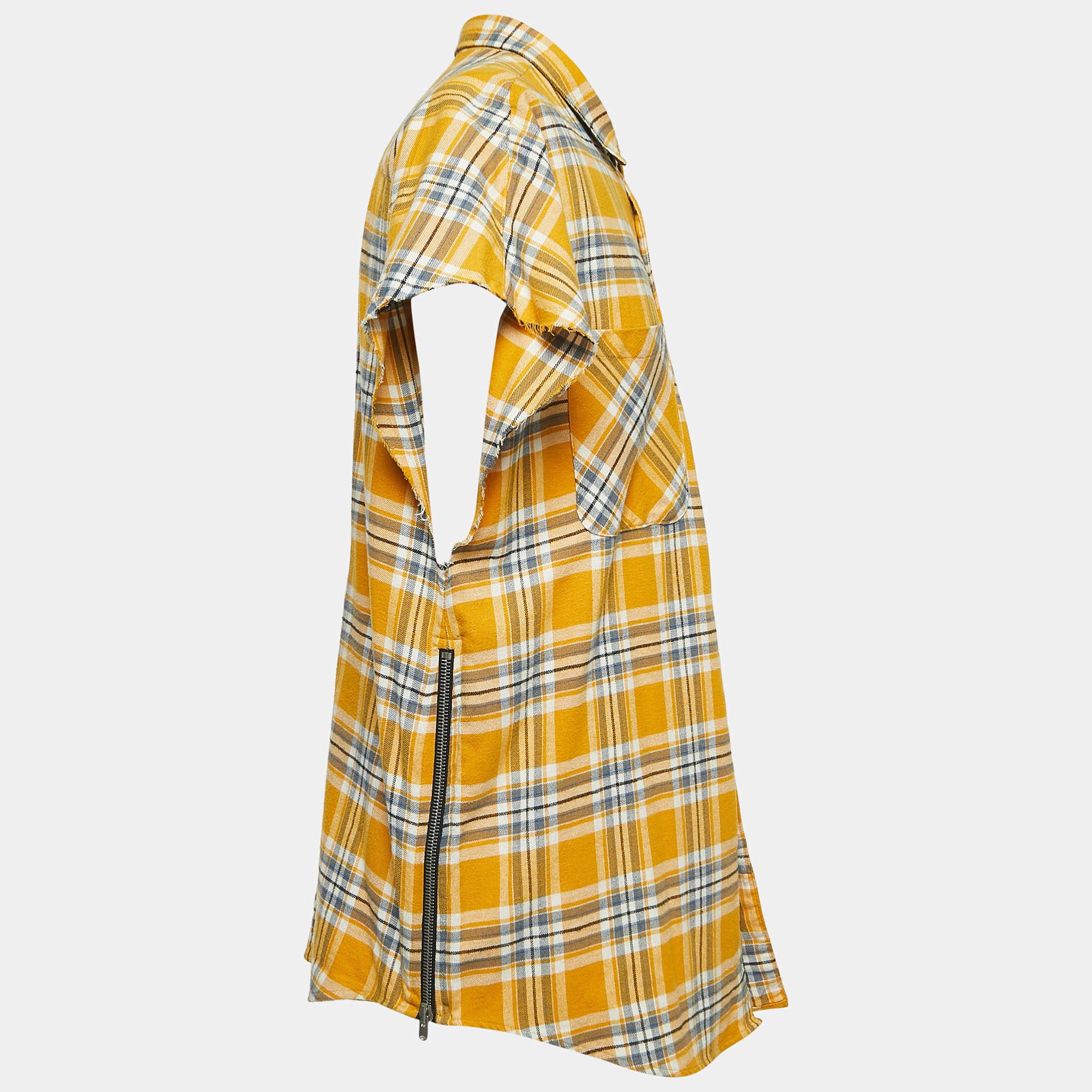Women's Fear of God Yellow Tartan Wool Button Front Cutoff Shirt XXL For Sale
