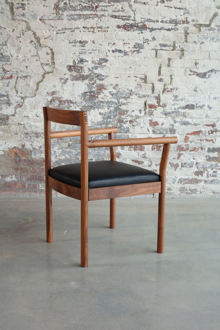 Minimalist Feast Armchair in Solid Wood and Brass by Bowen Liu For Sale