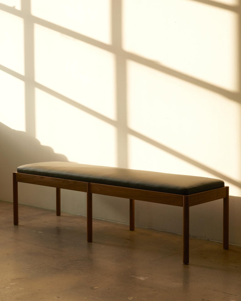 Feast Bench in solid wood and upholstery by Bowen Liu In New Condition For Sale In Brooklyn, NY