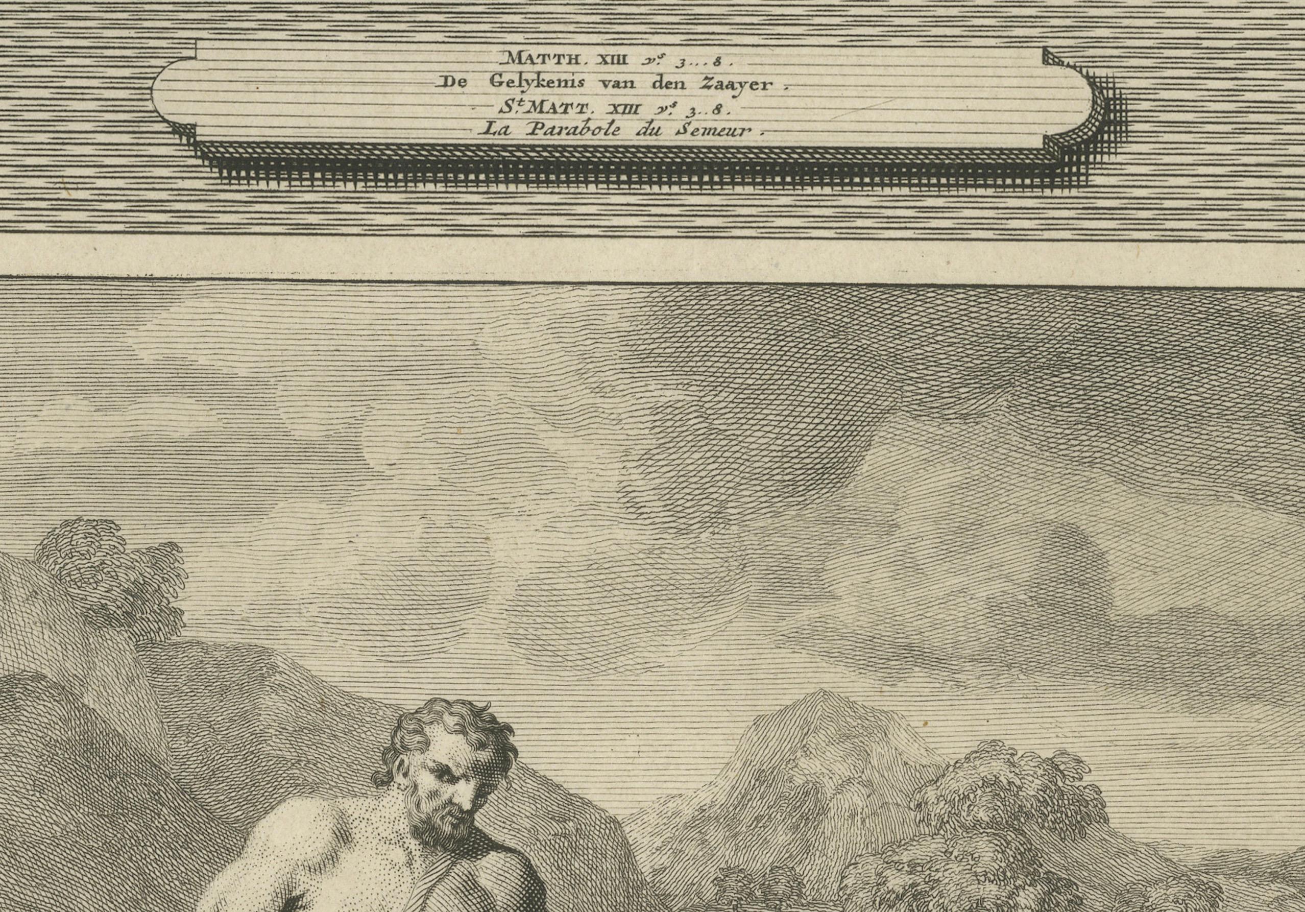Fest im Hause Simon & Gleichnis vom Sämann, Pieter Mortier, ca. 1700 (Graviert) im Angebot
