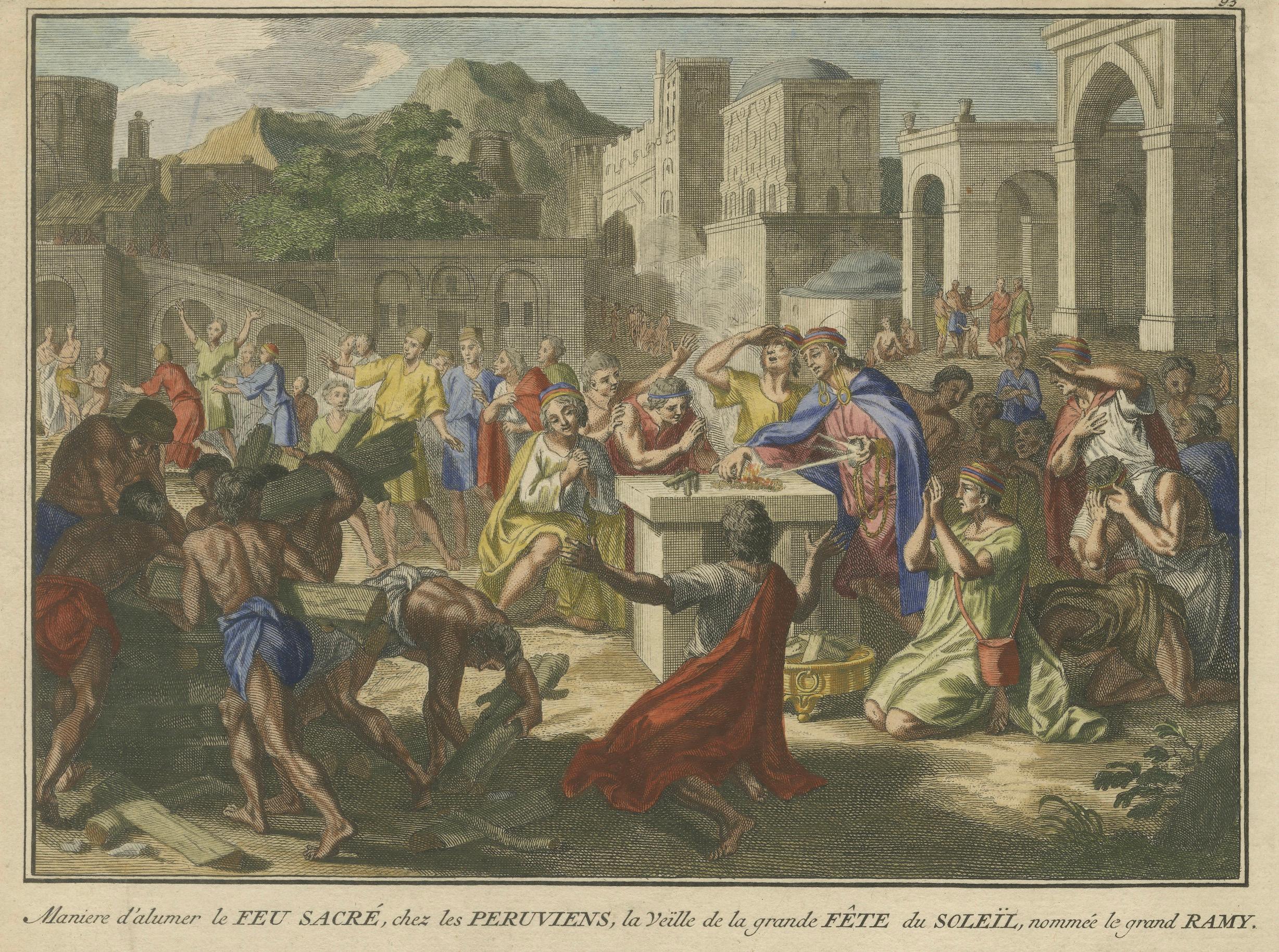 Early 18th Century Feast of the Sun in Peru: Lighting Sacred Fire and Offering to the Solar Deity For Sale
